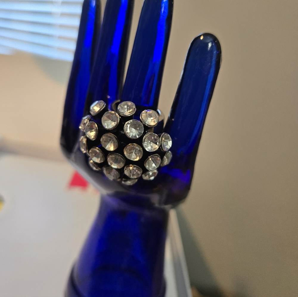 Cool Vintage Silver Crystal Cluster Ring Sz 8. Gorgeous Sparkler.